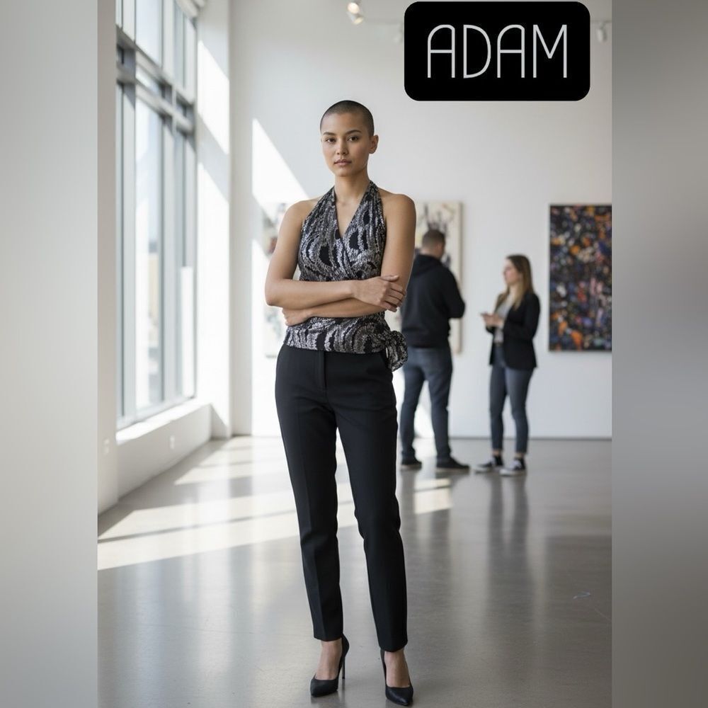 Authentic Adam Sleeveless Black Silver Metallic Tank Wrap Tie Top Size 8